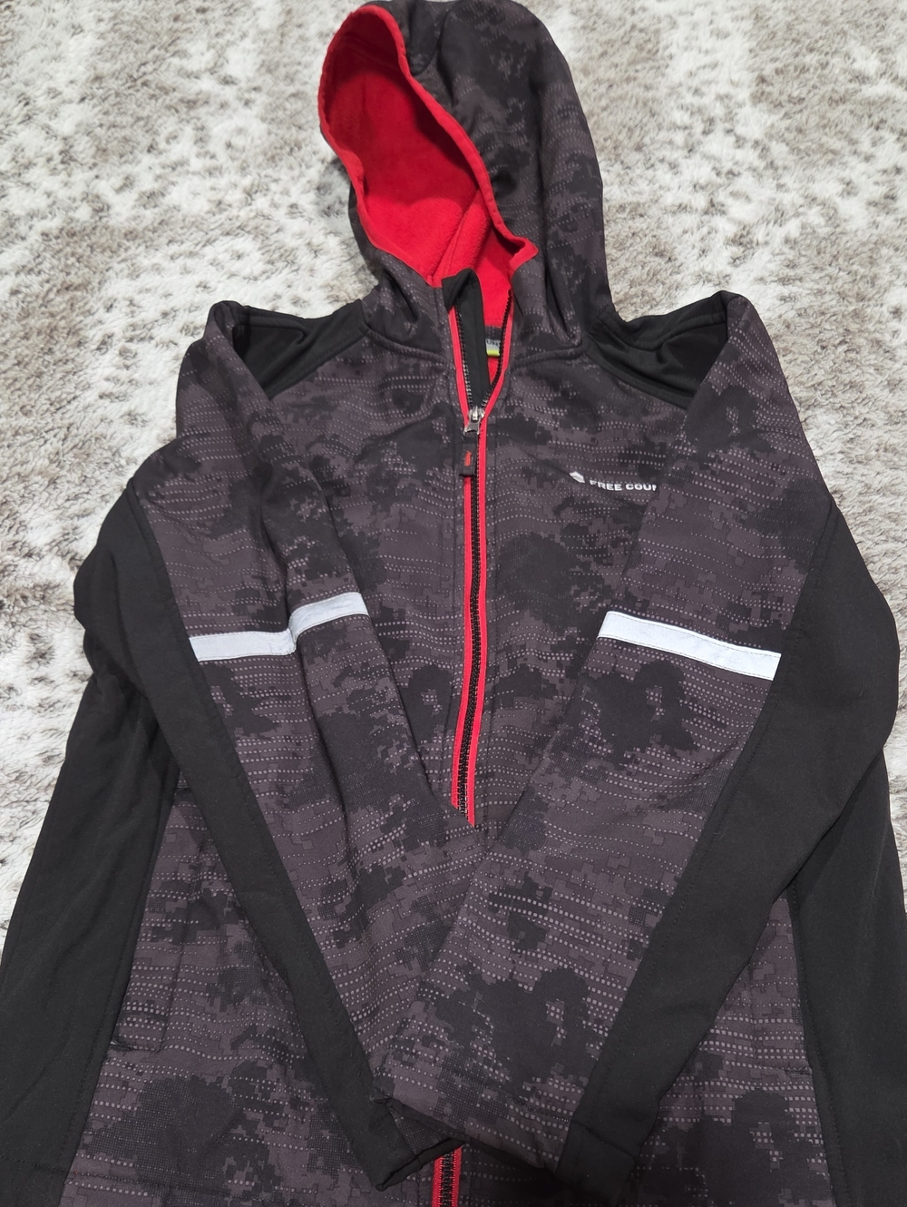 Kids Black & Red Hooded Jacket with Reflective Stripe